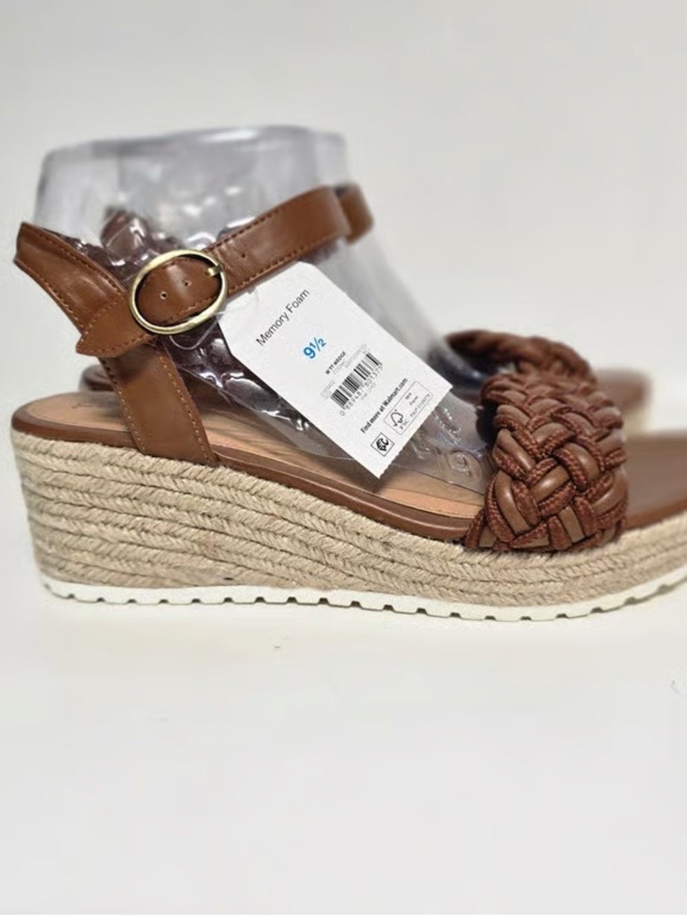 Time and Tru Brown Woven Espadrille Wedge Sandals